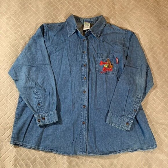 Scooby Doo Women 22 Denim Shirt Shacket Casual Button Up 100% Cotton Long Sleeve - Picture 1 of 12
